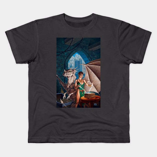 Wizard Dragon Lady Kids T-Shirt by stormcrow